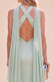 Sukienka maxi z szyjem i szalikiem w kolorze Mermaid Mint Green Satin Hatter Neck