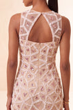 Blush Bodycon z okrągłym kołnierzem, krótka sukienka na bal i koraliki