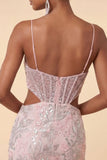 Blush, bodycon gorset z wycięciem na ramiączka spaghetti, cekiny i kwiatowa sukienka na powrót do szkoły