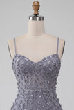 Bodycon w kolorze Dusty Lavender Floral Spaghetti Strips Krótka Sukienka na Homecoming z falbanami