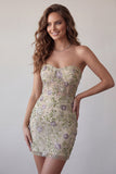 Sweetheart Dusty Sage bodycon Floweral świątowy surset krótki suknia na homecoming z koralikami