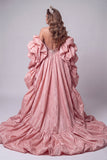 Sweetheart Pink Mermaid Corset, cekiny i długa sukienka konkursowa z falbanami