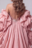 Sweetheart Pink Mermaid Corset, cekiny i długa sukienka konkursowa z falbanami