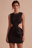 Bodycon z okrągłym dekoltem, biała sukienka z kokardą