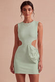 Bodycon z okrągłym dekoltem, biała sukienka z kokardą