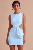 Bodycon z okrągłym dekoltem, biała sukienka z kokardą