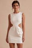 Bodycon z okrągłym dekoltem, biała sukienka z kokardą