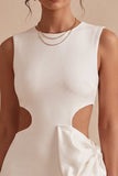 Bodycon z okrągłym dekoltem, biała sukienka z kokardą
