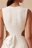 Bodycon z okrągłym dekoltem, biała sukienka z kokardą