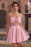 Różowa, falbaniasta korsetowa korsetowa krótka sukienka na powrót do domu z kokardkami