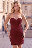 Sweetheart Blue Corset Bodycon z koralikami Krótka sukienka na homecoming