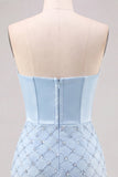 Sweetheart Blue Corset Bodycon z koralikami Krótka sukienka na homecoming