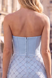 Sweetheart Blue Corset Bodycon z koralikami Krótka sukienka na homecoming