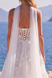 Biały gorset z tiulu A-line Sweetheart Sweetlike Girlable Long Wedding Dress
