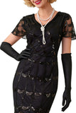 Zielona złota sukienka z dekoltem w serek z krótkimi, przezroczystymi rękawami, cekiny i bodycon z lat 20. z frędzlami
