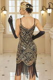 Błyszczące cekiny Bodycon sukienka midi z lat 20. XX wieku z frędzlą
