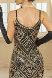 Błyszczące cekiny Bodycon sukienka midi z lat 20. XX wieku z frędzlą