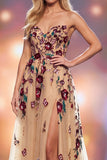 Sukienka maxi do konkursu szampana w kształcie litery A w kształcie litery A-A z 3D Floral Cellliques