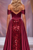 Bordowy gorset z pochwą na ramiona i sukienka na Maxi Pageant z rozcięciem