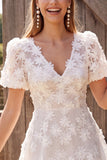 Kość słoniowa z dekoltem w serek, kwiatowa sukienka w kształcie litery A z aplikacjami na baby shower