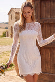 Ivory Bodycon Illusion Length Sleeve Lace Krótka sukienka na baby shower
