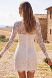 Ivory Bodycon Illusion Length Sleeve Lace Krótka sukienka na baby shower