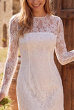 Ivory Bodycon Illusion Length Sleeve Lace Krótka sukienka na baby shower