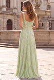 Sage Green Long Blistly A Line A Line sence na studniówkę z cekinami