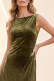Olive Velvet A-Line Bateau Long Suknia dla gości ślubnych z koronką