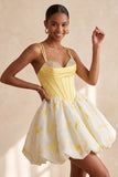 Żółty gorset w kształcie kroni A A Sweetheart Bubble Hedge Short Dress Short Dress z cyrkrysztami