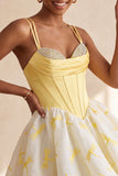 Żółty gorset w kształcie kroni A A Sweetheart Bubble Hedge Short Dress Short Dress z cyrkrysztami