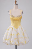 Żółty gorset w kształcie kroni A A Sweetheart Bubble Hedge Short Dress Short Dress z cyrkrysztami