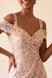 Blush Bodycon Cold Shoulder Kwiatowe krótkie suknie na homecoming z haftem