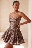 Glam Leopard Sequin bez ramiączek i mini sukienka na powrót do domu