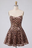 Glam Leopard Sequin bez ramiączek i mini sukienka na powrót do domu