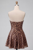 Glam Leopard Sequin bez ramiączek i mini sukienka na powrót do domu