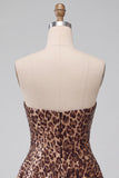 Glam Leopard Sequin bez ramiączek i mini sukienka na powrót do domu