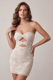Ivory bodycon i krótka sukienka na bal bez ramiączek z cekinami