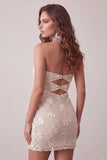 Ivory bodycon i krótka sukienka na bal bez ramiączek z cekinami