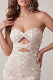 Ivory bodycon i krótka sukienka na bal bez ramiączek z cekinami