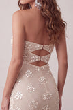 Ivory bodycon i krótka sukienka na bal bez ramiączek z cekinami