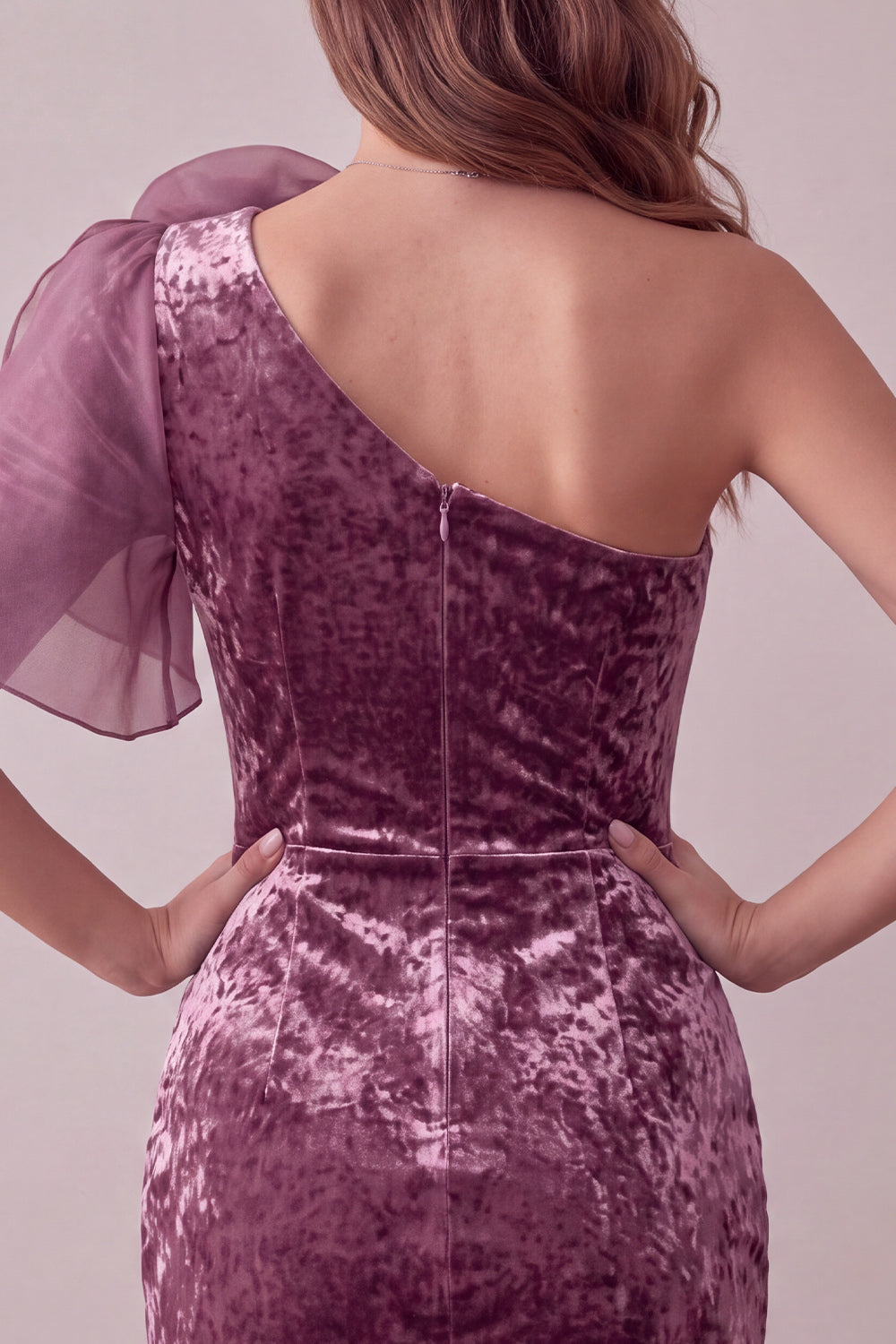 Vintage Mauve Krótkie Błyszcząca Na Jedno Ramię Sukienka Koktajlowa z Kwiatami 3D