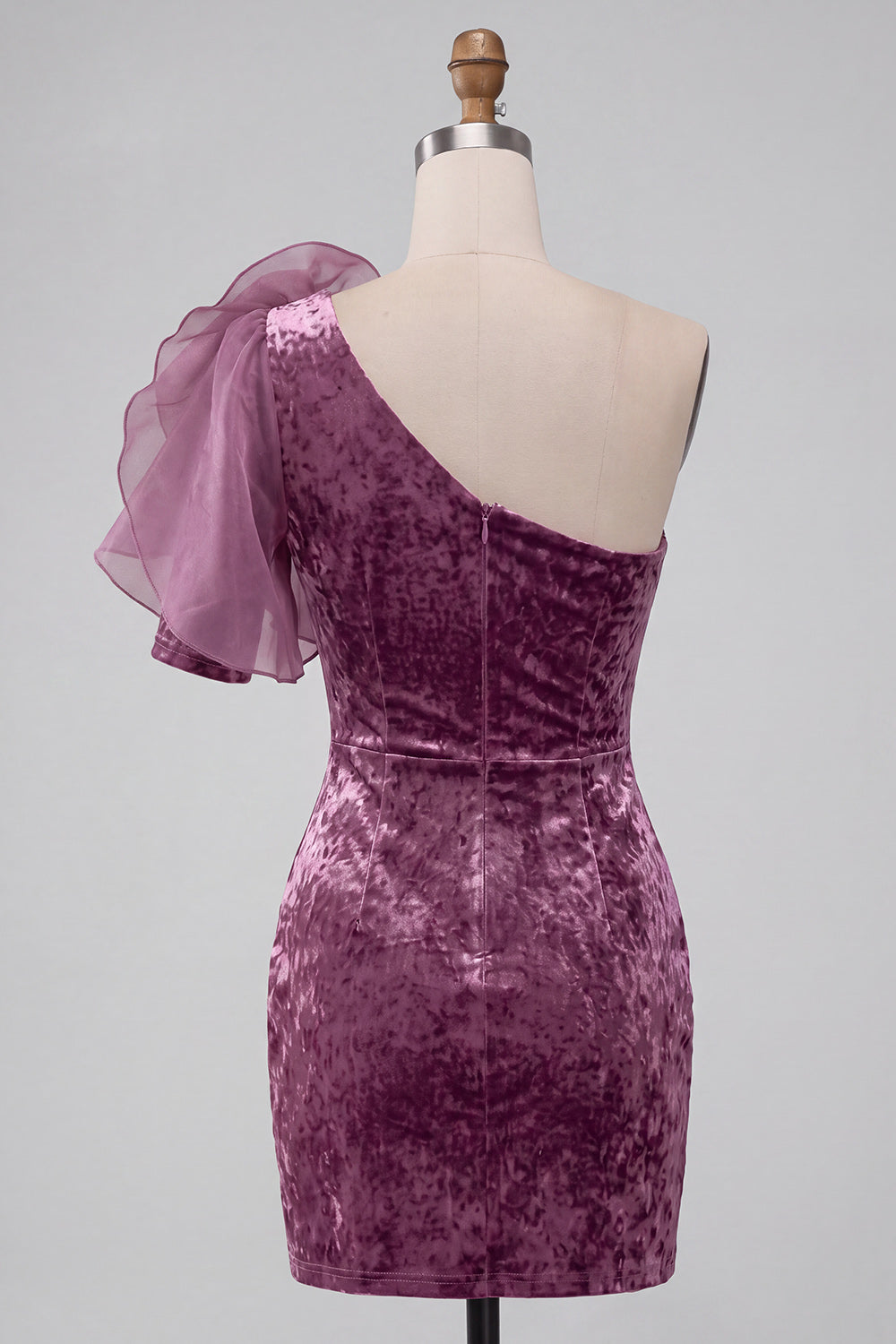 Vintage Mauve Krótkie Błyszcząca Na Jedno Ramię Sukienka Koktajlowa z Kwiatami 3D