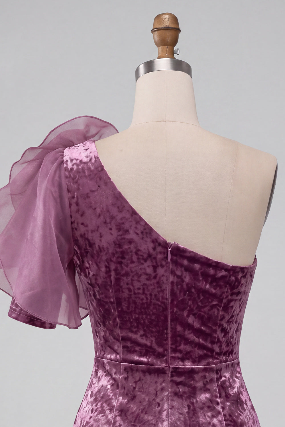 Vintage Mauve Krótkie Błyszcząca Na Jedno Ramię Sukienka Koktajlowa z Kwiatami 3D