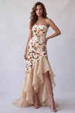 Sukienka formalna w kolorze Champagne Champagne Velvet Mermaid bez ramiączek