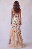 Sukienka formalna w kolorze Champagne Champagne Velvet Mermaid bez ramiączek
