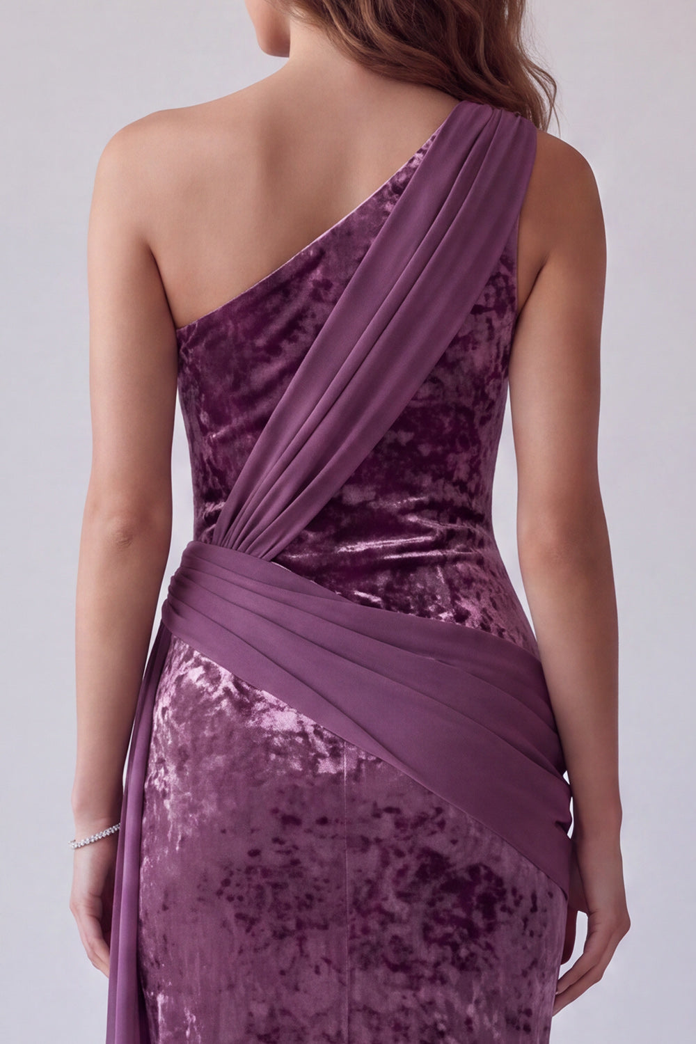 Vintage mauve aksamitna pochwa z jednym ramieniem i długą formalną sukienią