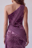 Vintage mauve aksamitna pochwa z jednym ramieniem i długą formalną sukienią