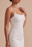 Kwiatowa Żakardowa Bodycur Spaghetti Strings Mini Little White Dress