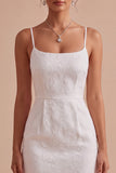 Kwiatowa Żakardowa Bodycur Spaghetti Strings Mini Little White Dress